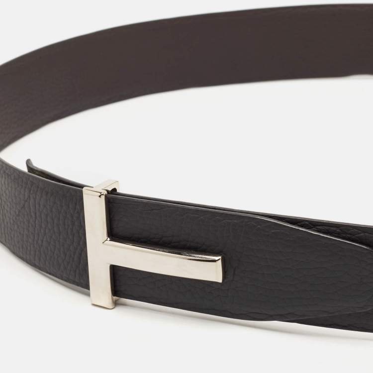 Pre Owned Tom Ford Black/Brown Leather T Logo Reversible Belt 100CM