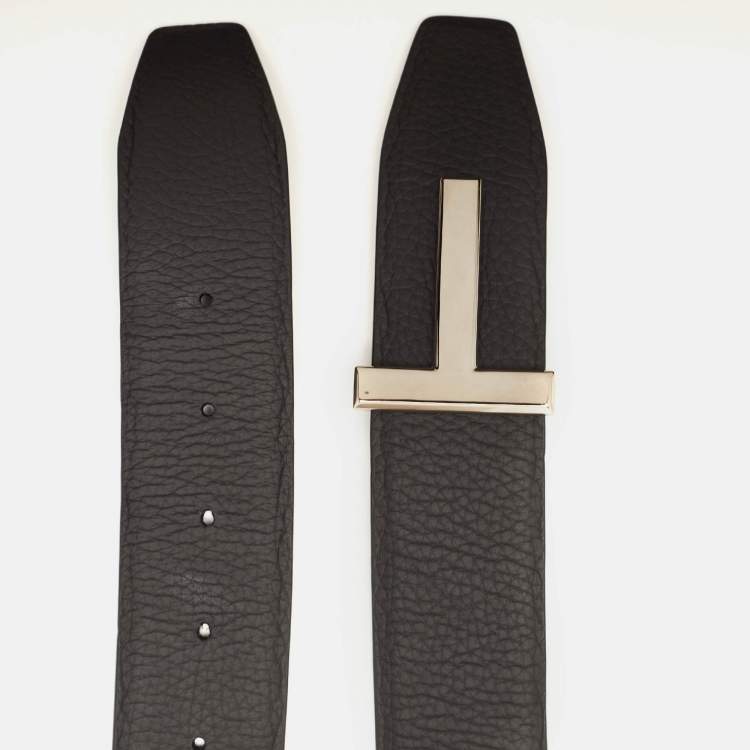 Pre Owned Tom Ford Black/Brown Leather T Logo Reversible Belt 100CM