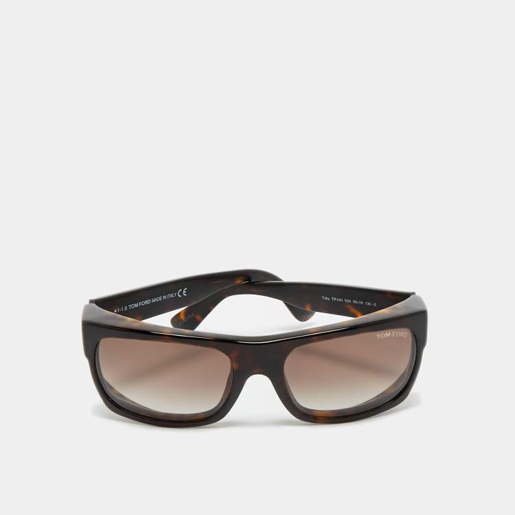 Pre Owned Tom Ford Tortoise Brown Gradient TF440 Toby Rectangle Sunglasses