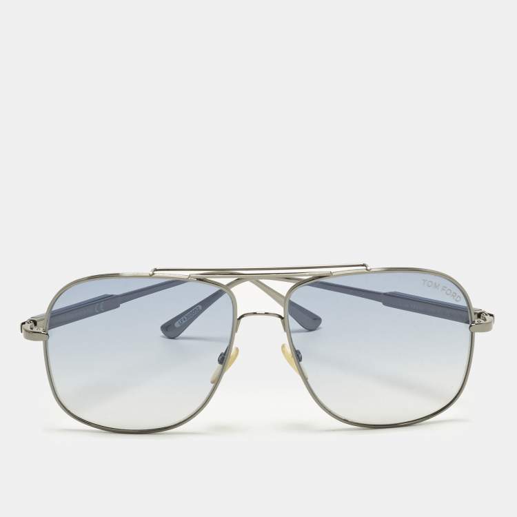 Pre Owned Tom Ford Blue Gradient TF669 Jude Aviator Sunglasses