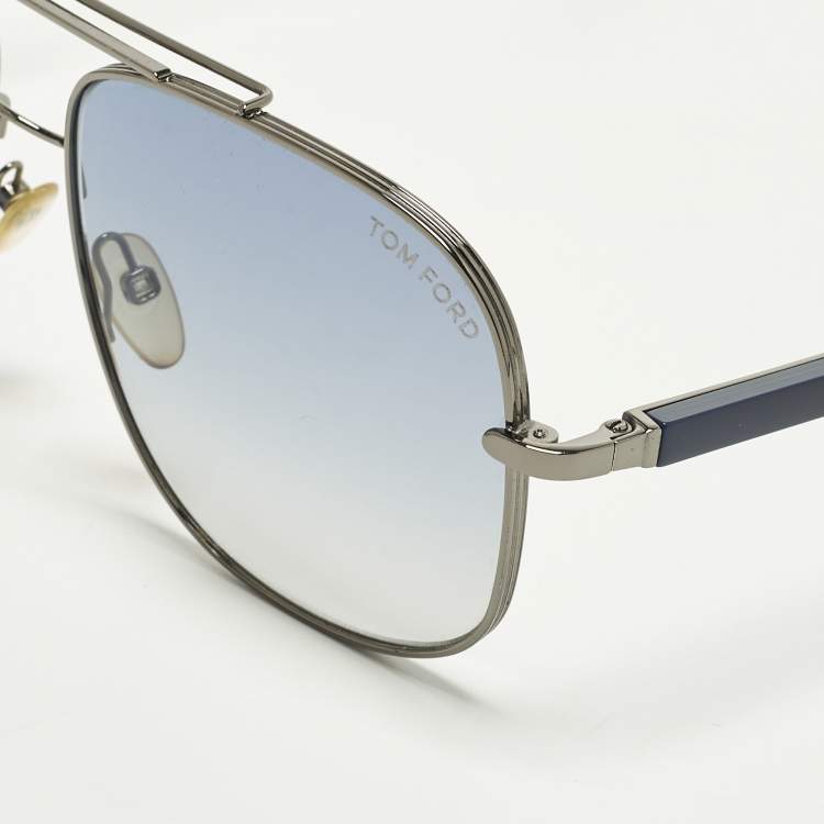 Pre Owned Tom Ford Blue Gradient TF669 Jude Aviator Sunglasses