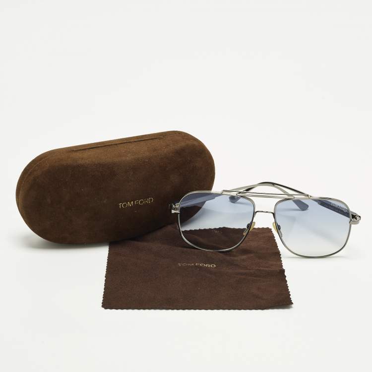 Pre Owned Tom Ford Blue Gradient TF669 Jude Aviator Sunglasses