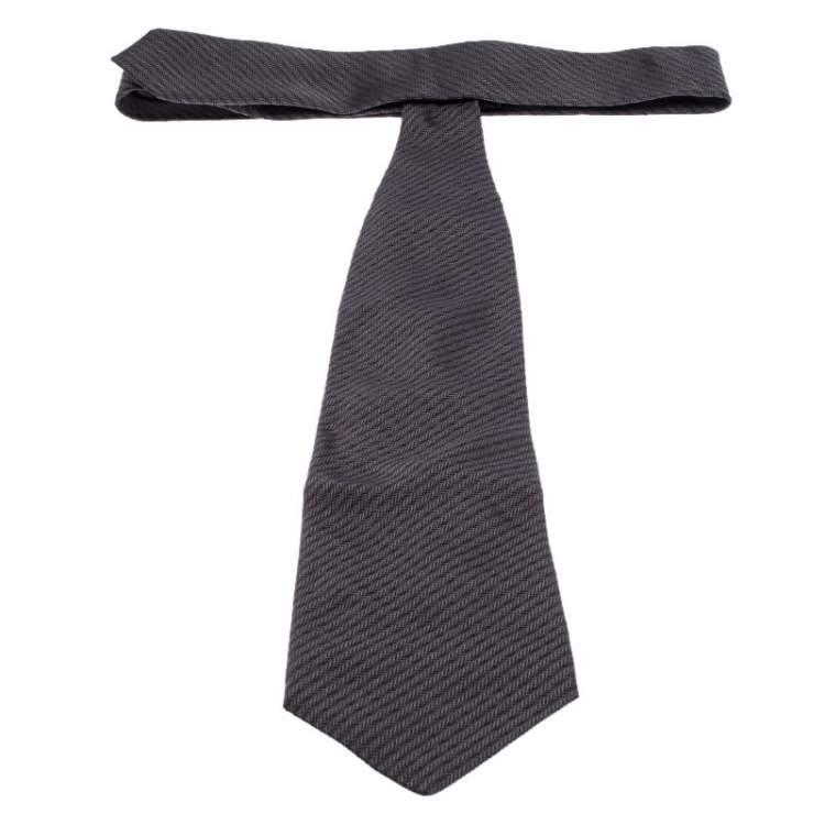 Pre Owned Tom Ford Anthracite Grey Diagonal Striped Silk Jacquard Traditional Tie