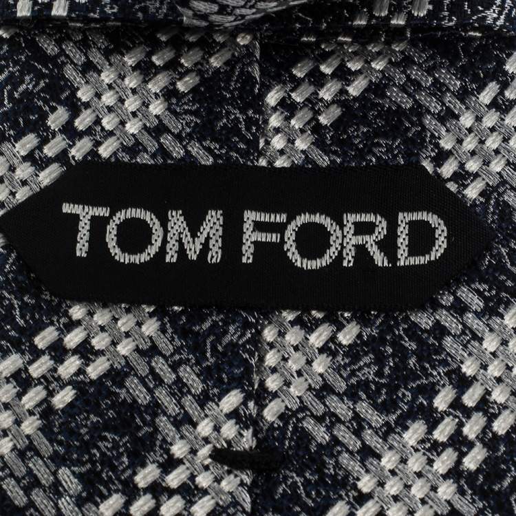 Pre Owned Tom Ford Dark Blue & White Textured Check Silk Tie