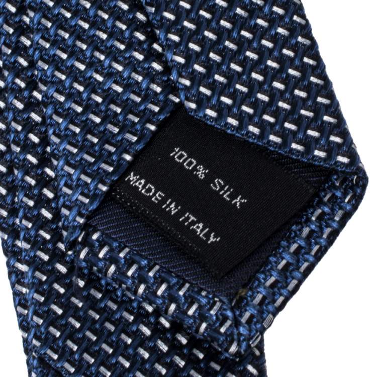 Pre Owned Tom Ford Navy Blue & Silver Basketweave Silk Tie