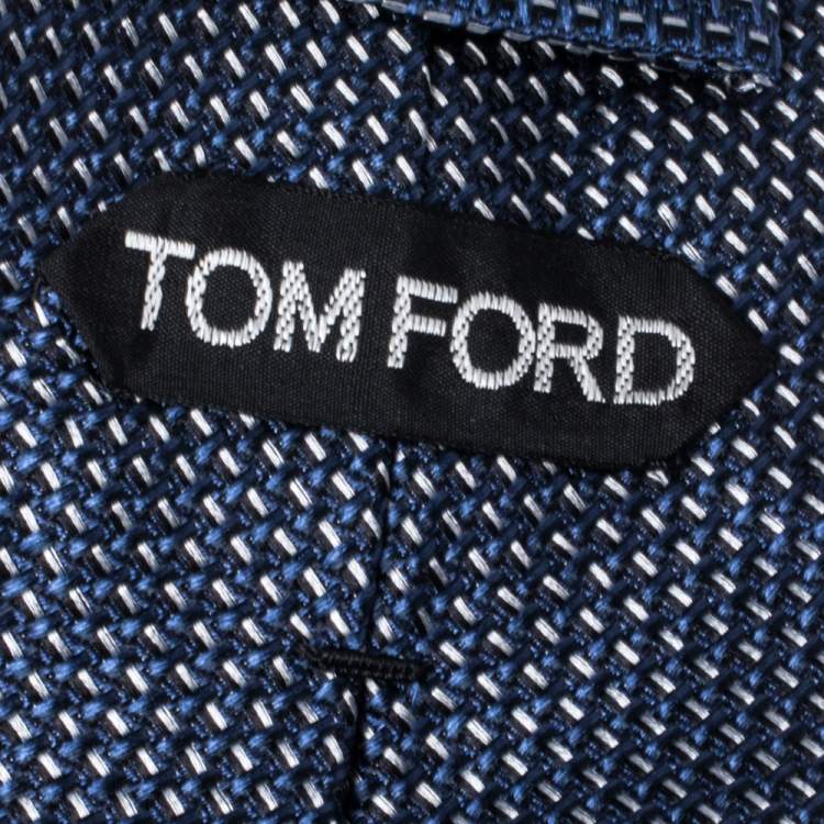 Pre Owned Tom Ford Navy Blue & Silver Basketweave Silk Tie
