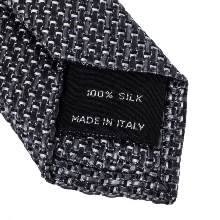 Pre Owned Tom Ford Grey Basketweave Silk Tie