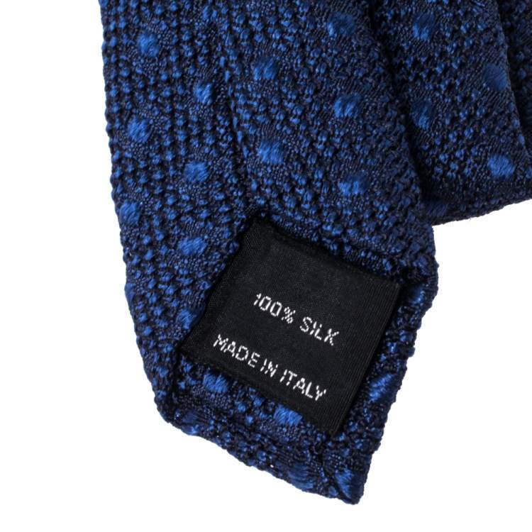 Pre Owned Tom Ford Blue Dot Patterned Textured Silk Tie