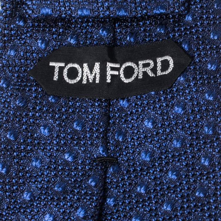 Pre Owned Tom Ford Blue Dot Patterned Textured Silk Tie