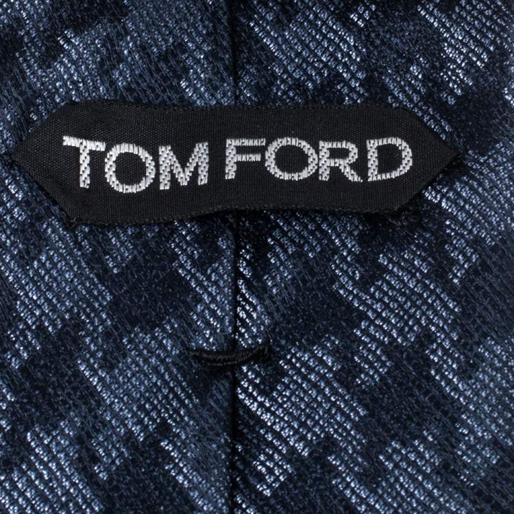 Pre Owned Tom Ford Navy Blue Houndstooth Silk Jacquard Tie