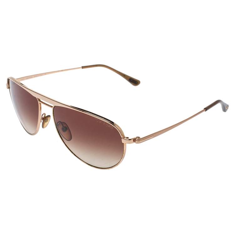 Pre Owned Tom Ford Rose Gold/Brown Gradient William Aviator Sunglasses