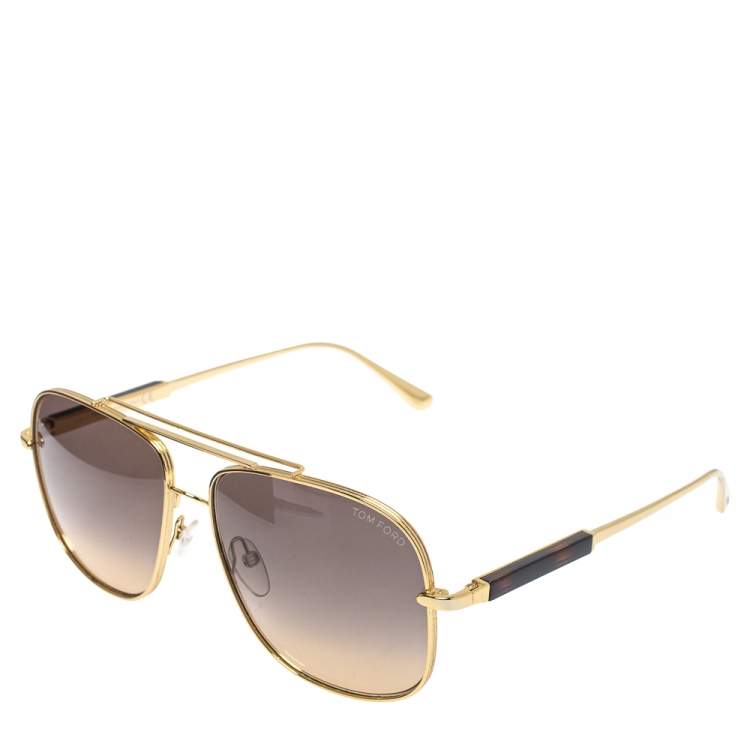 Pre Owned Tom Ford Gold Tone/ Bicolor Gradient TF669 Jude Square Sunglasses