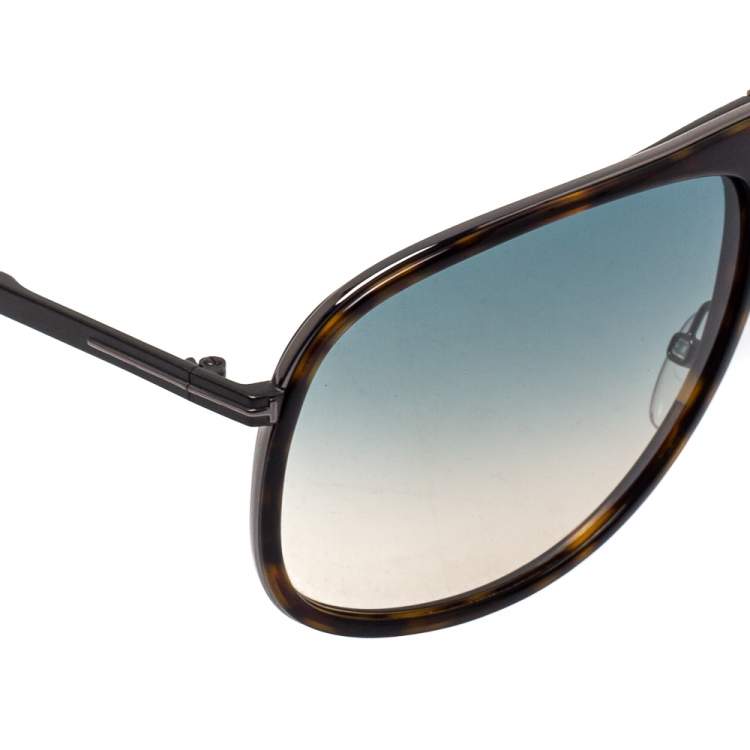 Pre Owned Tom Ford Brown Havana/ Green Gradient TF 462 Chris Aviator Sunglasses