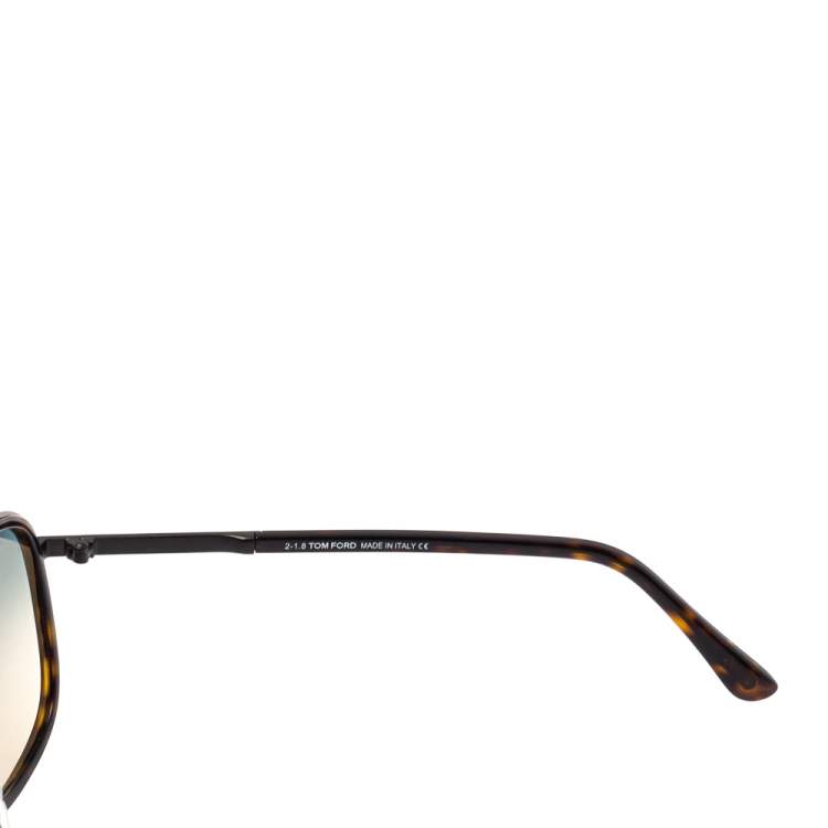 Pre Owned Tom Ford Brown Havana/ Green Gradient TF 462 Chris Aviator Sunglasses