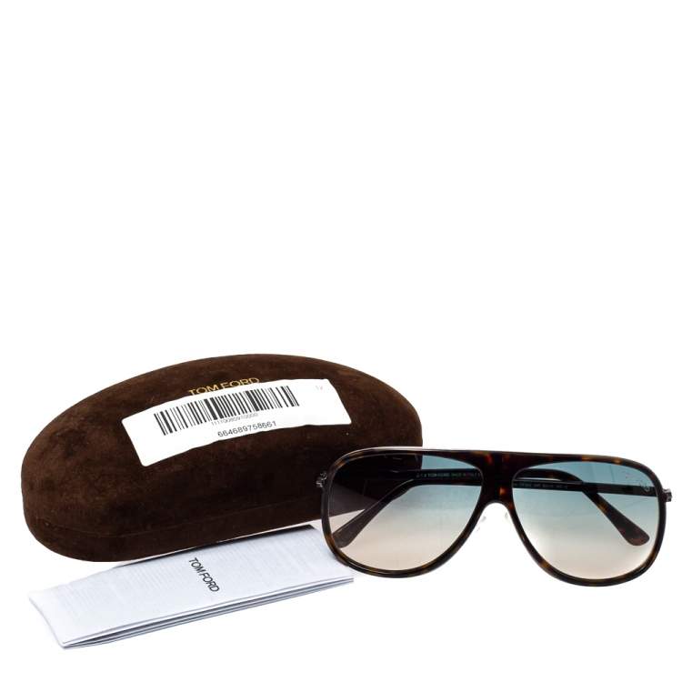 Pre Owned Tom Ford Brown Havana/ Green Gradient TF 462 Chris Aviator Sunglasses