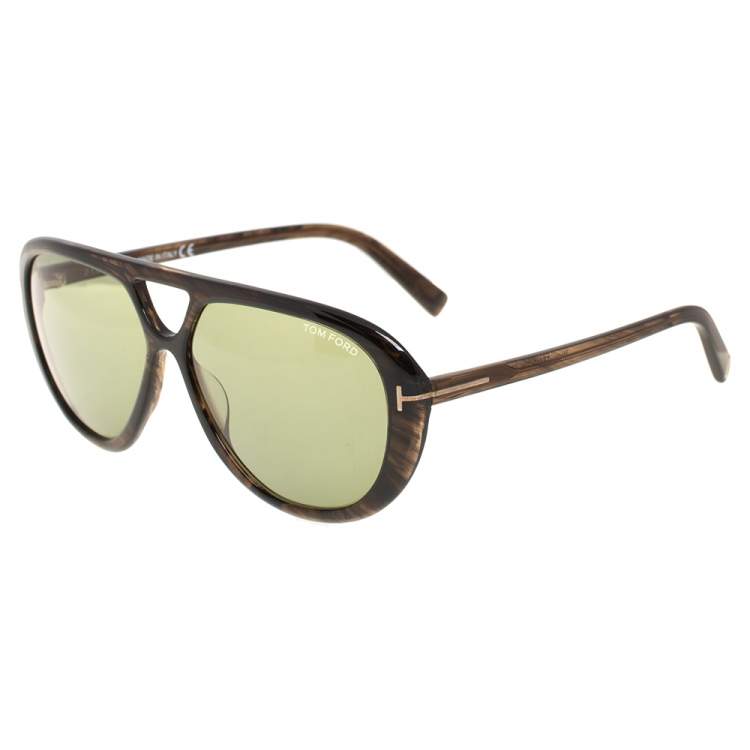 Pre Owned Tom Ford Havana Brown/Green Marley TF510 Pilot Sunglasses