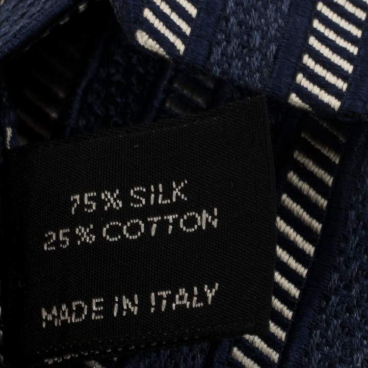 Pre Owned Tom Ford Blue Striped Jacquard Silk Cotton Tie