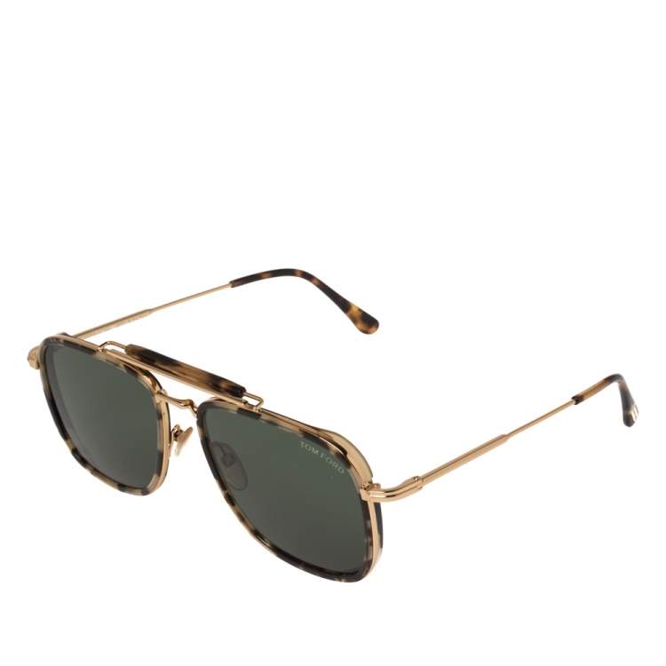 Pre Owned Tom Ford Green/Gold Huck TF665 Square Sunglasses 