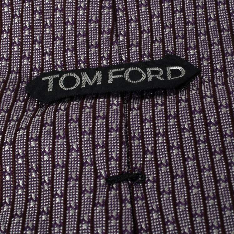 Pre Owned Tom Ford Purple Stripe Textured Silk Traditional Tie