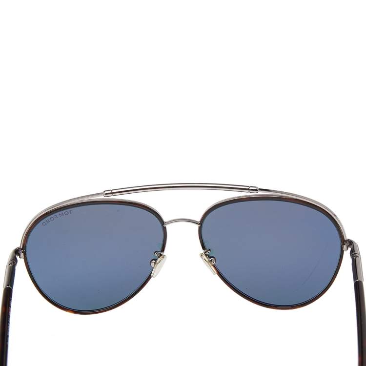 Pre Owned Tom Ford Dark Havana/Teal Curtis TF748-F Pilot Sunglasses