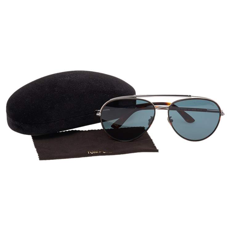 Pre Owned Tom Ford Dark Havana/Teal Curtis TF748-F Pilot Sunglasses