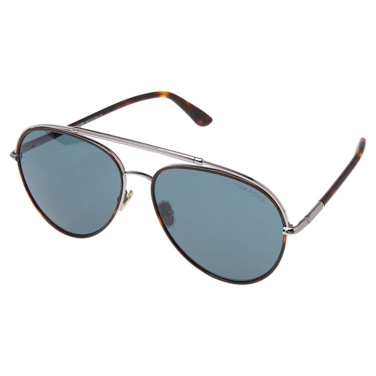 Pre Owned Tom Ford Dark Havana/Teal Curtis TF748-F Pilot Sunglasses