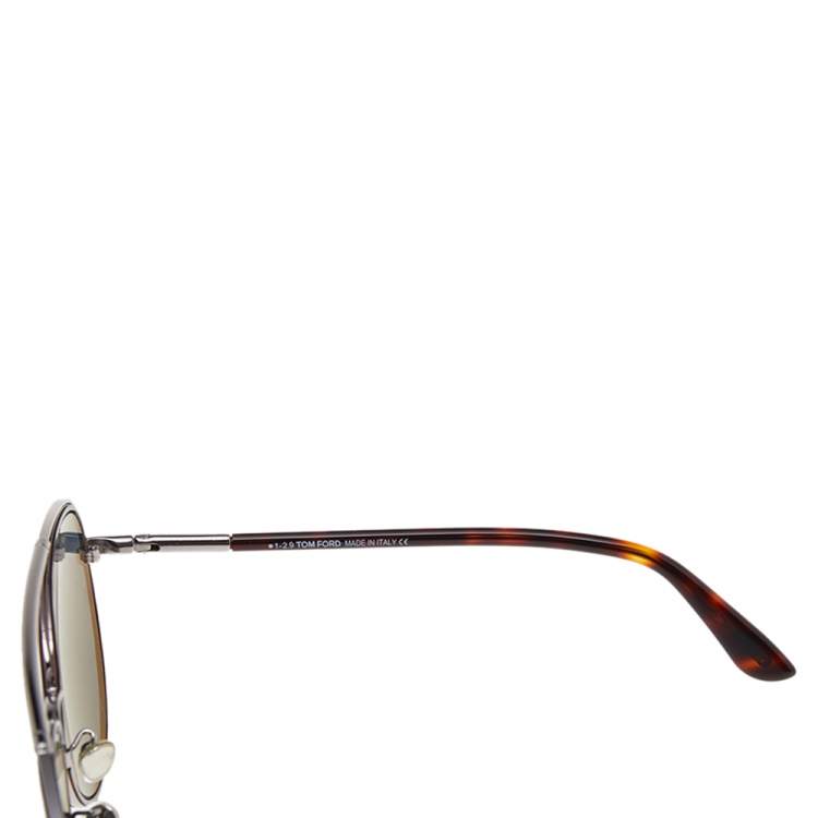 Pre Owned Tom Ford Dark Havana/Teal Curtis TF748-F Pilot Sunglasses