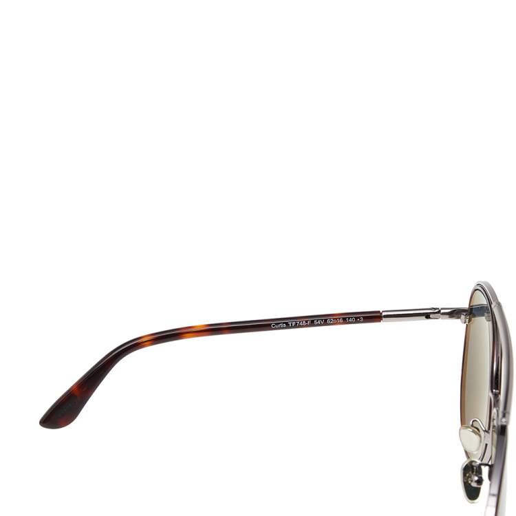 Pre Owned Tom Ford Dark Havana/Teal Curtis TF748-F Pilot Sunglasses