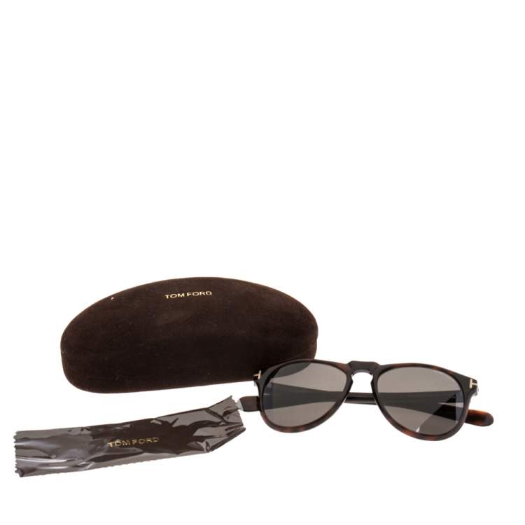 Pre Owned Tom Ford Dark Brown Havana Flynn TF291 Wayfarer Sunglasses