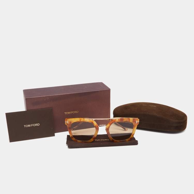 Pre Owned Tom Ford Blonde Havana/ Brown TF541 Alex- 02 Wayfarer Sunglasses 