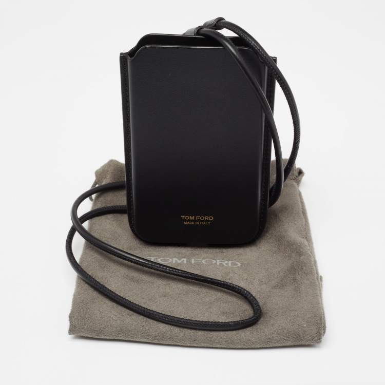 Pre Owned Tom Ford Black Leather iPhone Case With Neck Strap