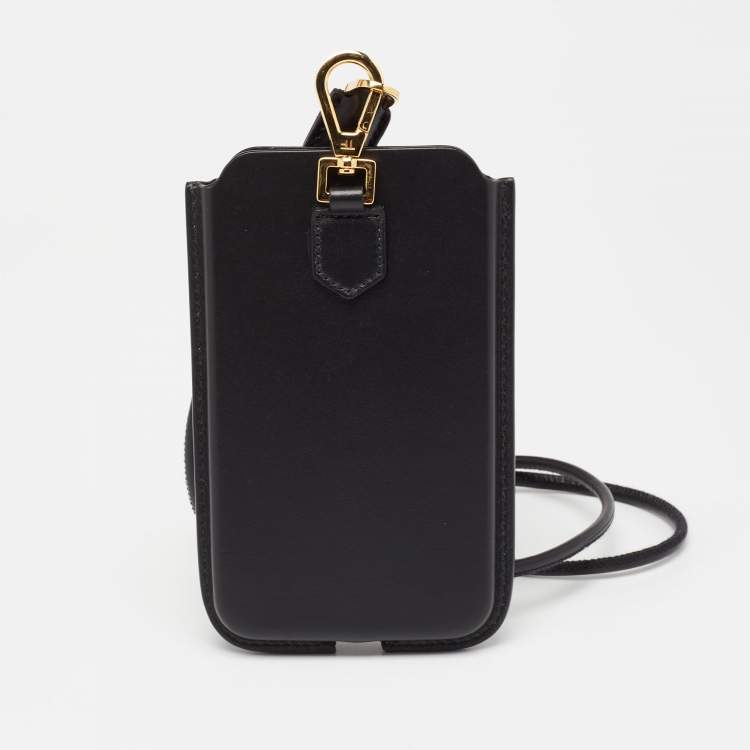 Pre Owned Tom Ford Black Leather iPhone Case With Neck Strap