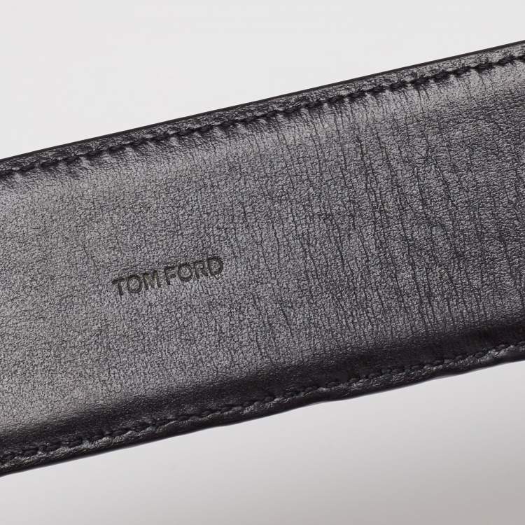 Pre Owned Tom Ford Black Leather Logo Buckle Belt 105 CM