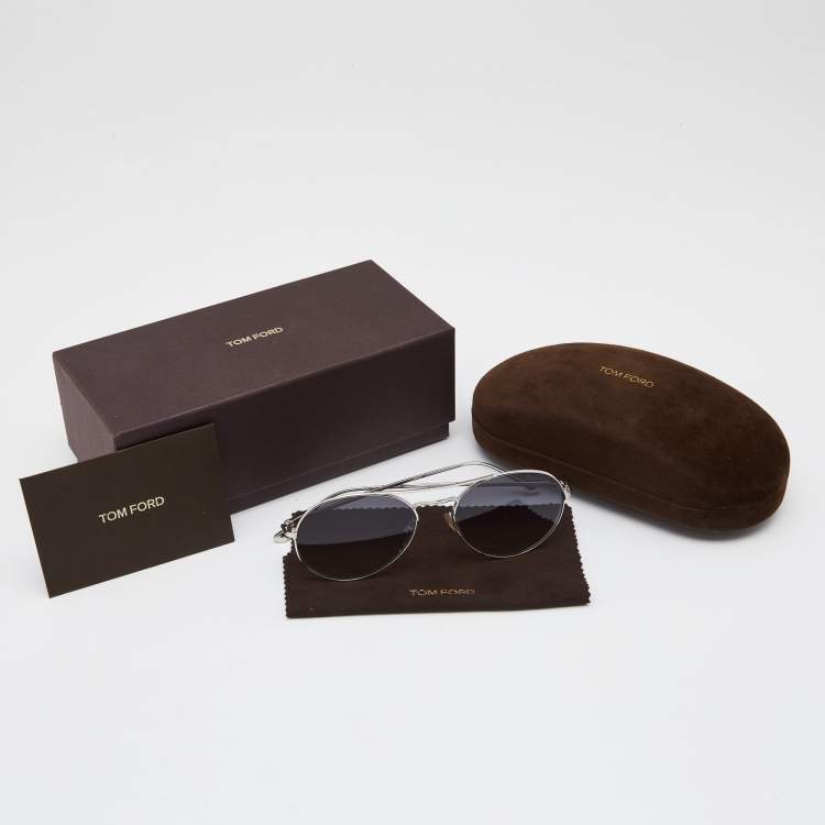 Pre Owned Tom Ford Silver Tone/ Grey Gradient TF 551 Ace-02 Aviator Sunglasses