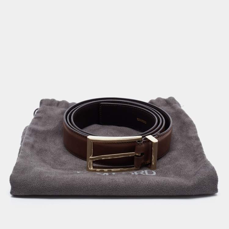 Pre Owned Tom Ford Brown Leather Buckle Belt 105CM