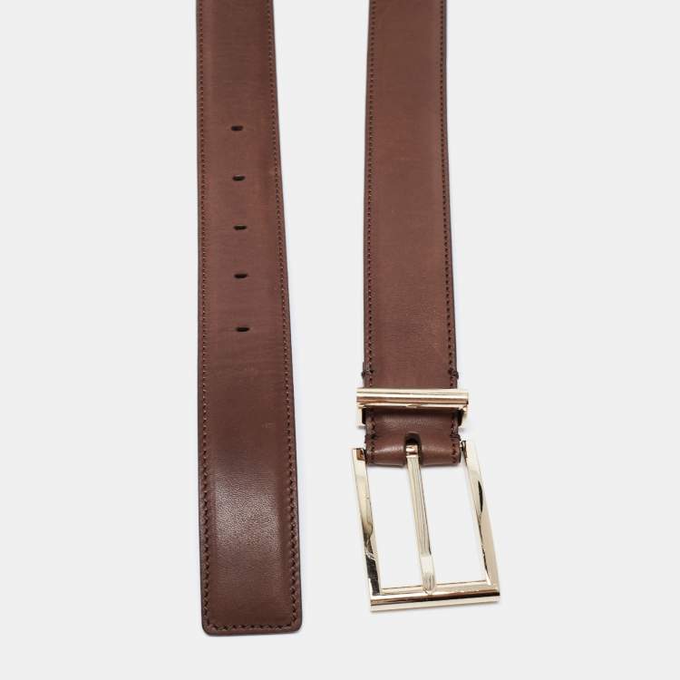 Pre Owned Tom Ford Brown Leather Buckle Belt 105CM