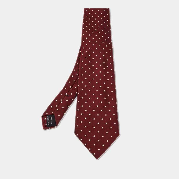 Pre Owned Tom Ford Burgundy Polka Dot Silk Jacquard Tie