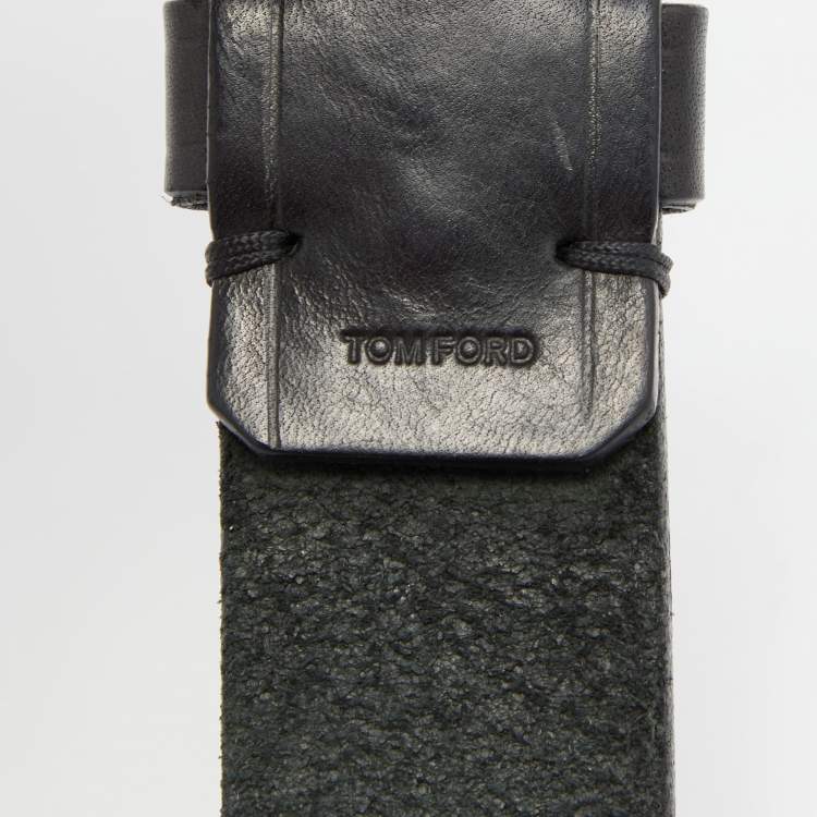 Pre Owned Tom Ford Black Leather Buckle Belt 110CM