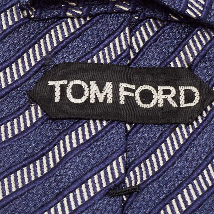 Pre Owned Tom Ford Dark Blue Diagonal Striped Cotton & Silk Tie