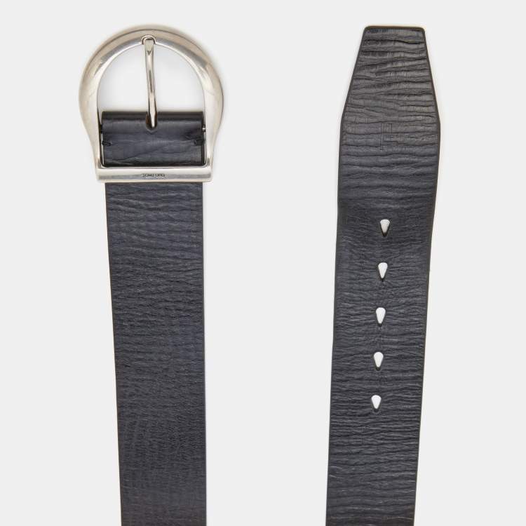 Pre Owned Tom Ford Black Leather Buckle Belt 95CM