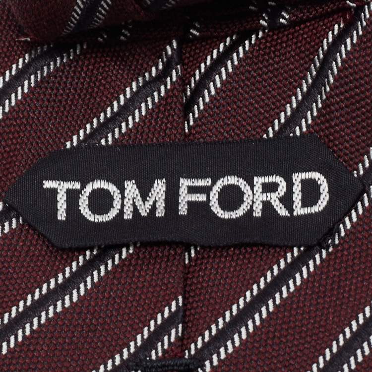 Pre Owned Tom Ford Brown Diagonal Stripe Patterned Silk Tie