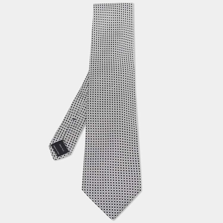 Pre Owned Tom Ford White/Black Patterned Silk Traditional Tie 