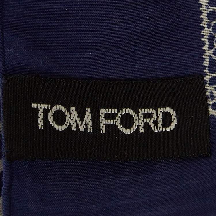 Pre Owned Tom Ford Blue Printed Cotton Blend Bandana Scarf