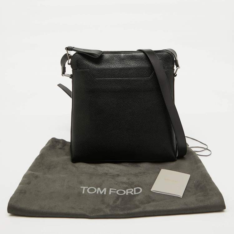 Pre Owned Tom Ford Black Grain Leather Messenger Bag