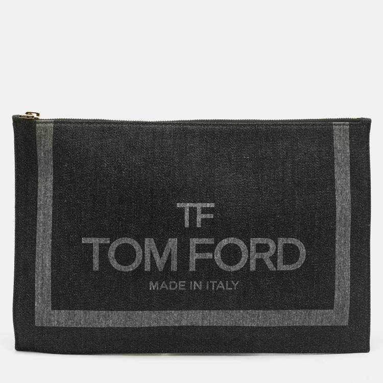 Pre Owned Tom Ford Black/Grey Denim Flat Zipped Pouch