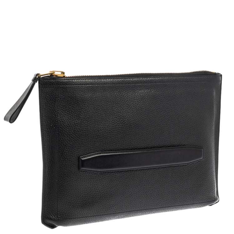 Pre Owned Tom Ford Black Grain Leather Buckley Zip Portfolio 