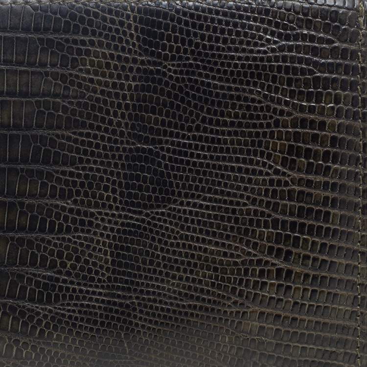 Pre Owned Tom Ford Black/Green Lizard Embossed Leather Bifold Wallet