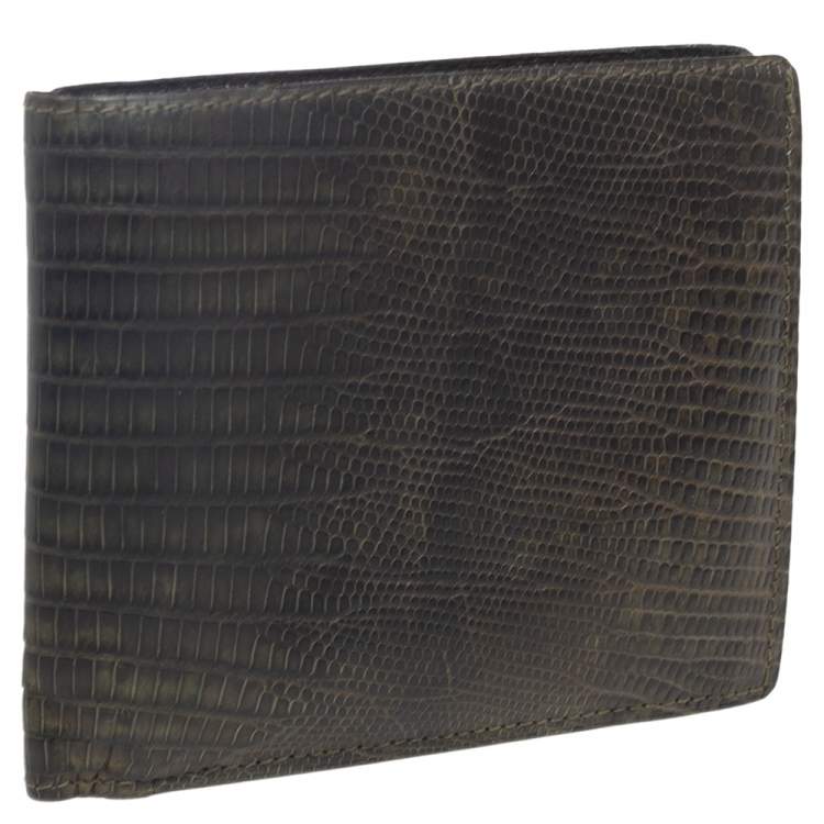 Pre Owned Tom Ford Black/Green Lizard Embossed Leather Bifold Wallet