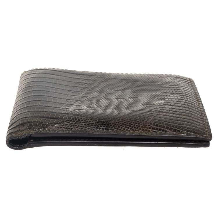 Pre Owned Tom Ford Black/Green Lizard Embossed Leather Bifold Wallet