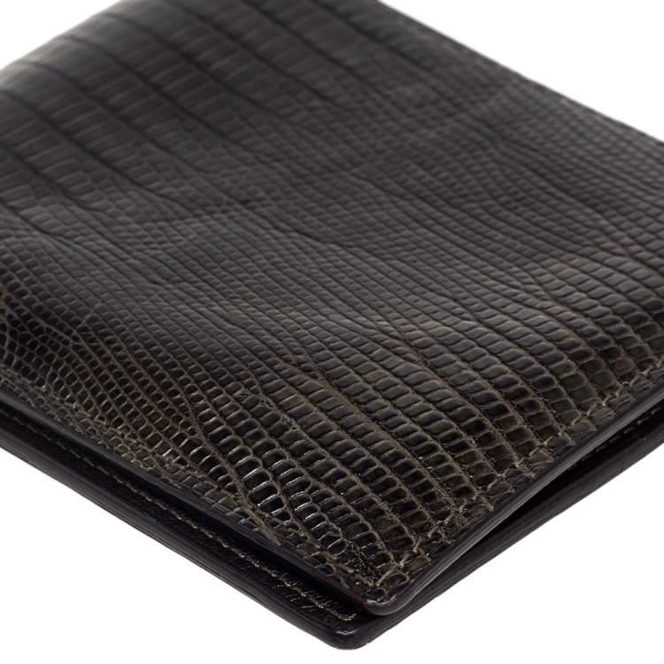 Pre Owned Tom Ford Black/Green Lizard Embossed Leather Bifold Wallet